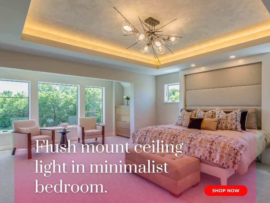 Flush mount ceiling light in minimalist bedroom
