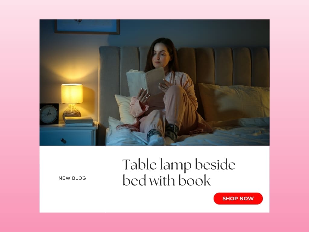 Table lamp beside bed with book